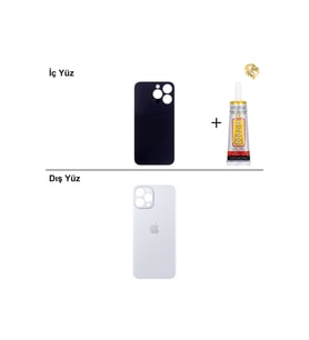 iPhone 13 Pro Gümüş Arka Kapak Arka Cam Batarya Kapağı Lazer Kesim Kapak Pil Kapağı + B-7000 Yapıştırıcı