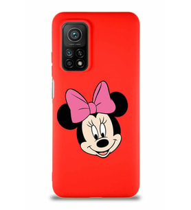 Xiaomi Mi 10T Soft Premier Kapak Minnie Mouse-C Tasarımlı Silikon Kılıf - Kırmızı (Şeffaf)