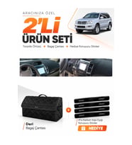 TOYOTA LAND CRUISER PRADO (2002-2009) Uyumlu Torpido Örtüsü + Deri Bagaj Çantası Seti - Siyah