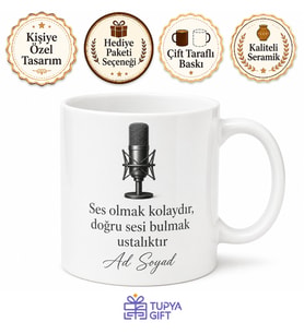 Sunucu İçin Kişiye Özel Mikrofon Temalı Baskılı Kupa Bardak Hediye