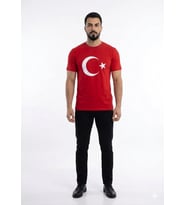 Erkek Ay Yıldızlı Türk Bayraklı Kısa Kol Tişört Kırmızı
