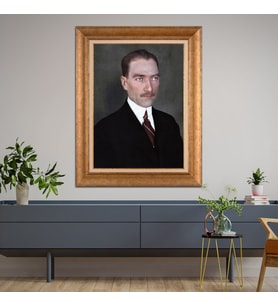 Altın Varaklı Çerçeveli Paspartulu Atatürk Tablo DC1161 (Gold)