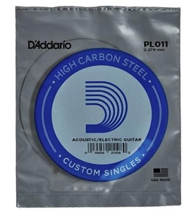 D'Addario PL011 Plain Steel Elektro ve Akustik Gitar Tek Teli - .011 (Aksesuar) Yüksek Karbonlu Çelik, Berrak Tizler, Üstün Mukavemet ve Hem Elektro Hem Akustik Gitar Uyumu