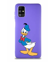 Samsung Galaxy M51 Soft Premier Kapak Donald Duck-D Tasarımlı Silikon Kılıf - Mor (Şeffaf)