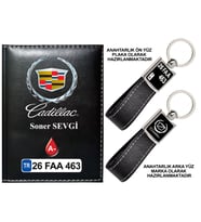 Plakanıza Özel Cadillac Logolu Siyah Ruhsat Kabı ve Anahtarlık