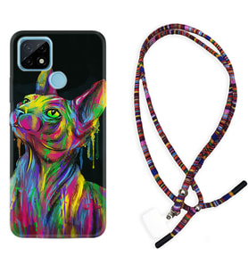 Realme C11 C21 C21Y C25Y C11 2021 Kılıf Boyun Asklı Rasta Silikon Color Cat 1754