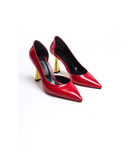 Scarlet Kırmızı Kırışık Rugan (8cm) Topuk  Boyu Günlük Kullanım Stiletto