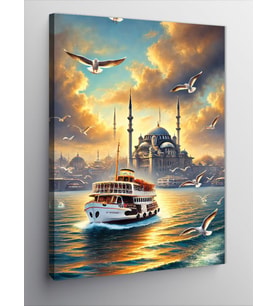 Kanvas Tablo İstanbul Ve Gün Batımında Vapurlar