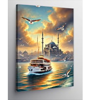 Kanvas Tablo İstanbul Ve Gün Batımında Vapurlar