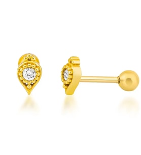 Taşlı Oval Gümüş Piercing (Sarı)