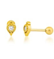 Taşlı Oval Gümüş Piercing (Sarı)