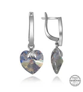 Swarovski Crystal Taşlı Gümüş Beyaz Kalp Sallantılı Kadın Küpe