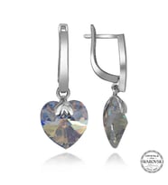 Swarovski Crystal Taşlı Gümüş Beyaz Kalp Sallantılı Kadın Küpe