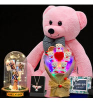 Kişiye Özel Muhteşem Mega Hediye Seti, Büyük Boy 80 cm Pembe Peluş Ayıcıklı Set (Model 9)
