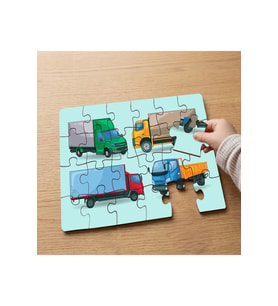 Renkli Kamyonlar Tasarımlı 24 Parça Ahşap Çocuk Puzzle MPK0718