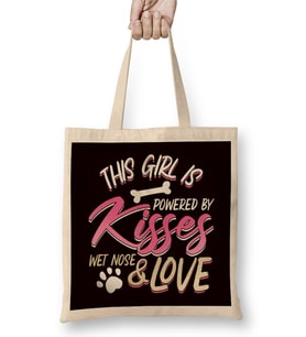 Girl Powered By Kisses Wet Nose Love Paw Dog Lover Puppy Pet Bez Çanta Uzun Saplı