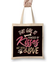 Girl Powered By Kisses Wet Nose Love Paw Dog Lover Puppy Pet Bez Çanta Uzun Saplı