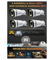 4 Kameralı 6 Atom Led Gece Renkli Görüşlü Güvenlik Kamerası Seti + 500 GB HDD