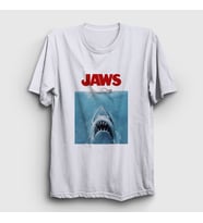Presmono Unisex Beyaz Poster Shark Film Jaws T-Shirt 372533tt