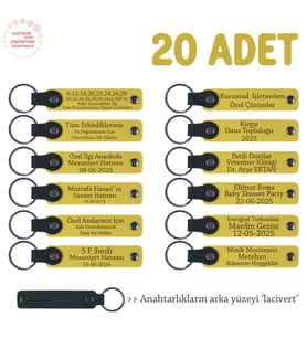 Sarı & Lacivert, Evlatlardan Anne ve Babaya Hediye, 20’li Set, İsim Yazılabilir Deri Anahtarlık