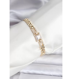 14K Gold Renk Kaplama Zirkon Kare Taşlı CM Kadın Bileklik - TJ-BB8118