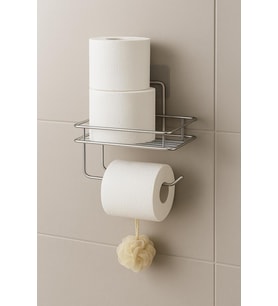Krom Güçlü Yapışkanlı Yedek Raflı Tuvalet Kağıdı Askılığı Banyo Düzenleyici