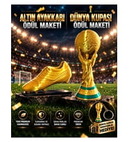 İsime Özel Altın Ayakkabı ve Dünya Kupası Futbol Ödülü Maketi Seti Dünya Kupası Anahtarlık Hediyeli