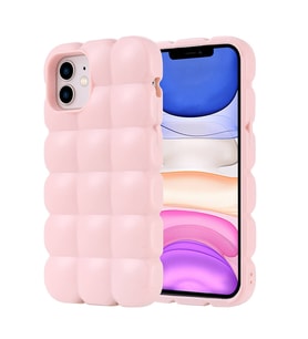 iPhone 12 Kılıf Parlak Esnek Silikon Airbag Dom Dom Kapak (Pembe)