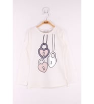 Toontoy Kız Çocuk Kalp Baskılı T-Shirt (Ekru)