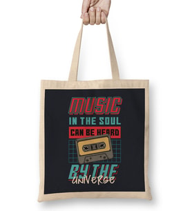 Music In The Soul Can Be Heard By The Universe Cassette Tape Pixel Art Bez Çanta Uzun Saplı
