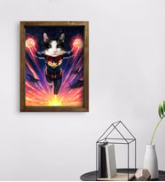 Evcil Dostlara Özel Süper Kahraman Tasarımlı Portre Doğal Masif Ahşap Çerçeveli Tablo 45x65cm-1