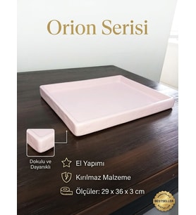 Orion Serisi El Yapımı Açık Pembe Tepsi 29x36 cm - Kırılmaz Dekoratif Sunum Tepsisi & Kahve Tepsisi