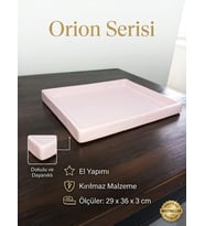 Orion Serisi El Yapımı Açık Pembe Tepsi 29x36 cm - Kırılmaz Dekoratif Sunum Tepsisi & Kahve Tepsisi