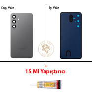 Samsung S24 Plus Gri Arka Pil Kapağı Batarya Kapağı Lazer Kesim + B-7000 Yapıştırıcı