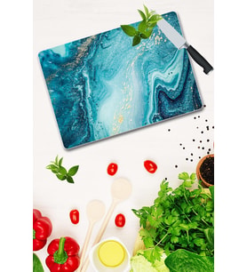 Dekoratif Cam Kesme Tahtası 30cm x 40cm Okyanus