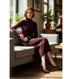 Kadın Bodycon Kesim Dik Yaka Uzun Kol Maxi Triko Elbise Kış Aylarında Şık ve Rahat Bir Tarz Sunar