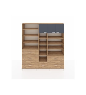 Hyperion Dolap 17 Raflı 6 Çekmeceli 3 Kapaklı 220x44x243 Çam-Antrasit/Çam