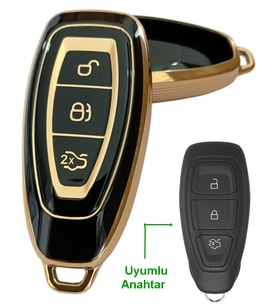 Ford Focus Fiesta Mondeo Kuga C Max Uyumlu Kumanda Anahtar Kılıfı Oto Anahtarlık SİYAH GOLD