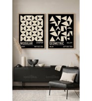 Geometrik Modernizm 2'li Ahşap Çerçeveli Tablo Seti