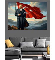 Tepede Dalgalanan Türk Bayrağı Ve Atatürk Dekoratif Kanvas - Mdf Ahşap Tablo