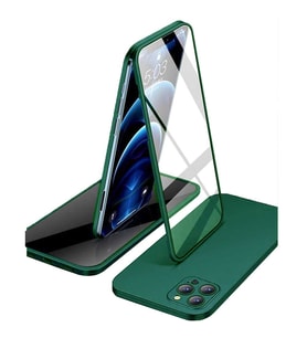 Apple iPhone 13 Pro Max Uyumlu 360 Derece Tam Kaplayan Cam Kapak Kılıf (Yeşil)