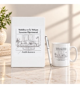 Mobilya ve İç Mekan Tasarım Öğretmenine İsme Özel Defter Kalem ve Kupa Hediye Seti