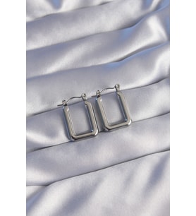 316L Çelik Gümüş Renk Dikdörtgen Model Küpe - TJ-BKP9038