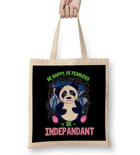 Be Happy Be Fearless Be Indepandant Panda Pun Bez Çanta Uzun Saplı
