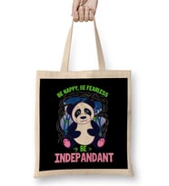 Be Happy Be Fearless Be Indepandant Panda Pun Bez Çanta Uzun Saplı
