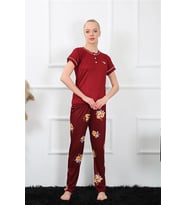 Kadın Bordo Kısa Kol Pijama Takım