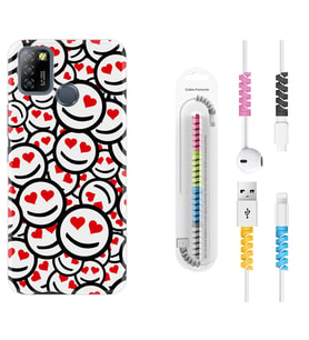 INFINIX Smart 4 5 6 Zero 8 S5 Pro Kılıf Kablo Koruma Spiral Silikon Gülen Surat 1774