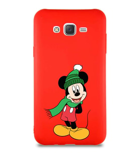 Samsung Galaxy J7 Core Soft Premier Kapak Mickey Mouse-G Tasarımlı Silikon Kılıf - Kırmızı (Şeffaf)