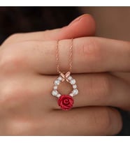 ??Gümüş Rose Kırmızı Gül Kolye