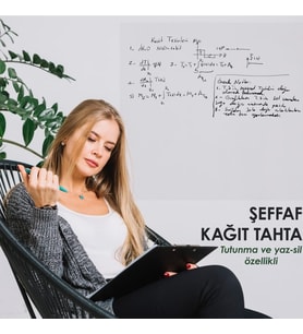 2 Adet 60x100 Pratik Şeffaf Akıllı Kağıt Tahta ve Doldurulabilir Silgili Beyaz Tahta Kalemi Hediye